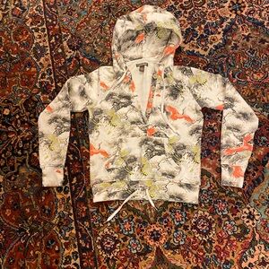 Lucky Brand White and Orange Crane Floral Sweatshirt